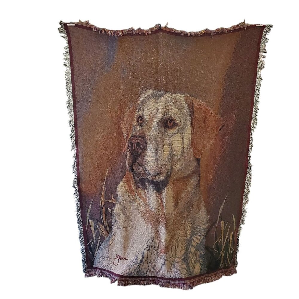 Vintage Scot Storm Retriever Sport Dog Tapestry Throw Blanket Fringe 50" x 74"
